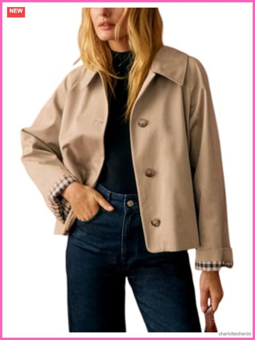 Women's Oversize Trench Coat Plaid Lining Button Down Casual Jacket Outerwear